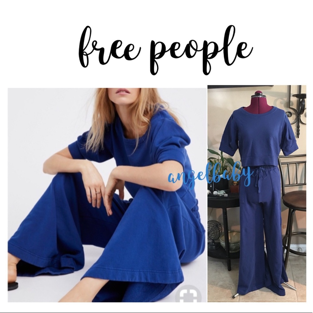 HP 💙 Free People Beach Wide Leg Pants and Crop Top Set in Navy! - Picture 4 of 16